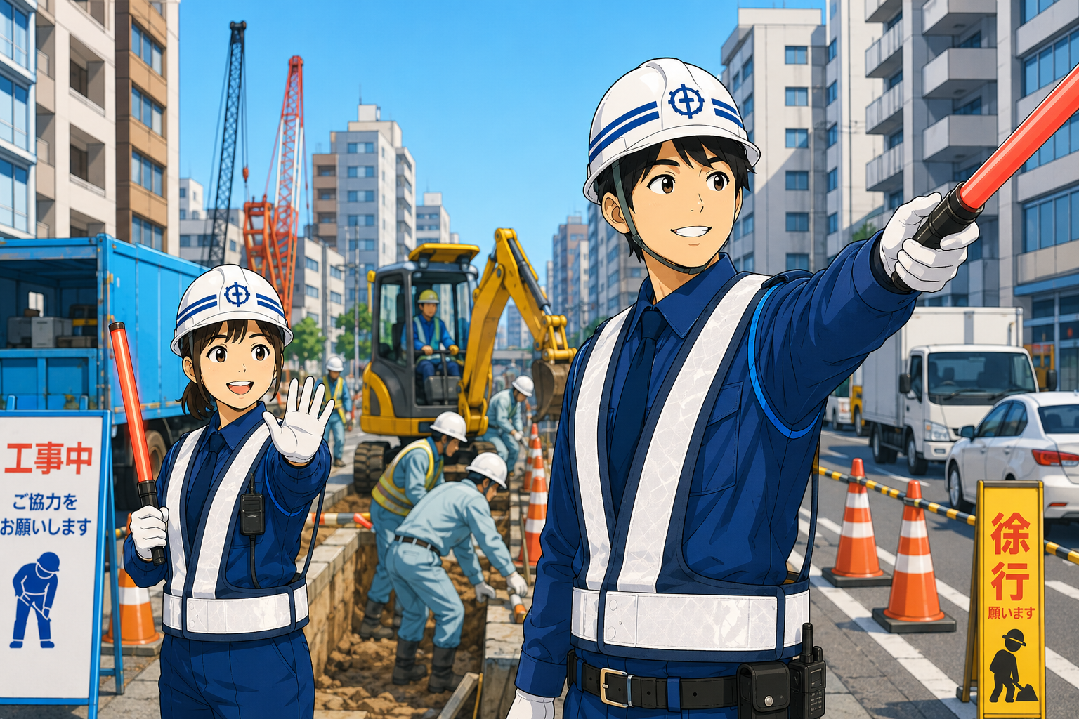 交通誘導警備の現場イラスト
